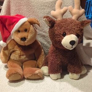 Holiday Plush Teddy Bear And Brown Reindeer